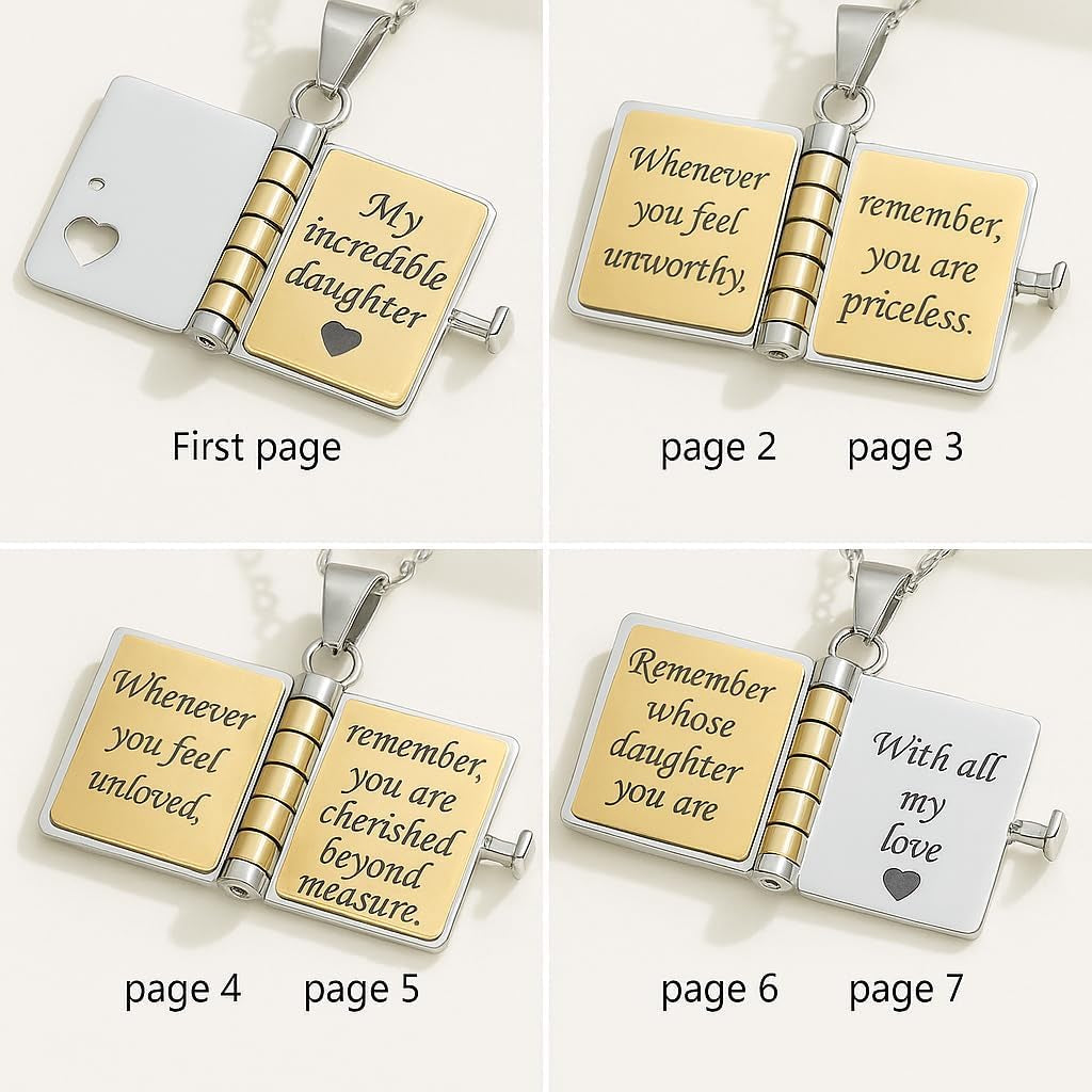 My Little Heart Book Necklace, Little Book Necklace Daughter with Box, Openable with 6 Pages Gifts of Love - Birthday, Graduation & Christmas Gift #1
