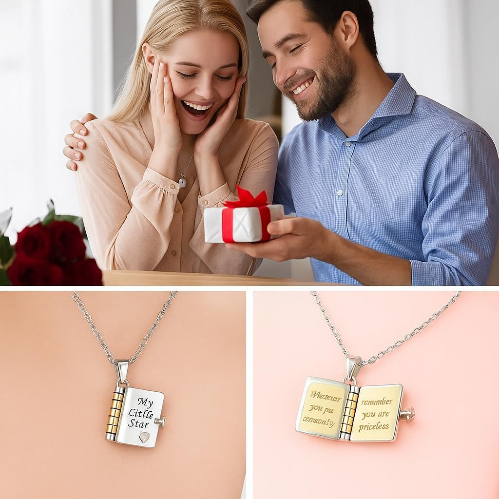 My Little Heart Book Necklace, Little Book Necklace Daughter with Box, Openable with 6 Pages Gifts of Love - Birthday, Graduation & Christmas Gift #1